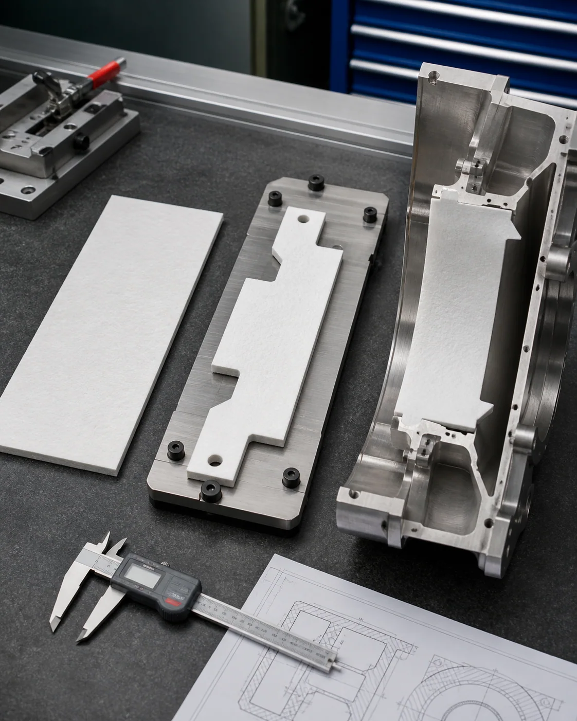 Illustrative application-fit review with shaped microporous insulation parts and tooling