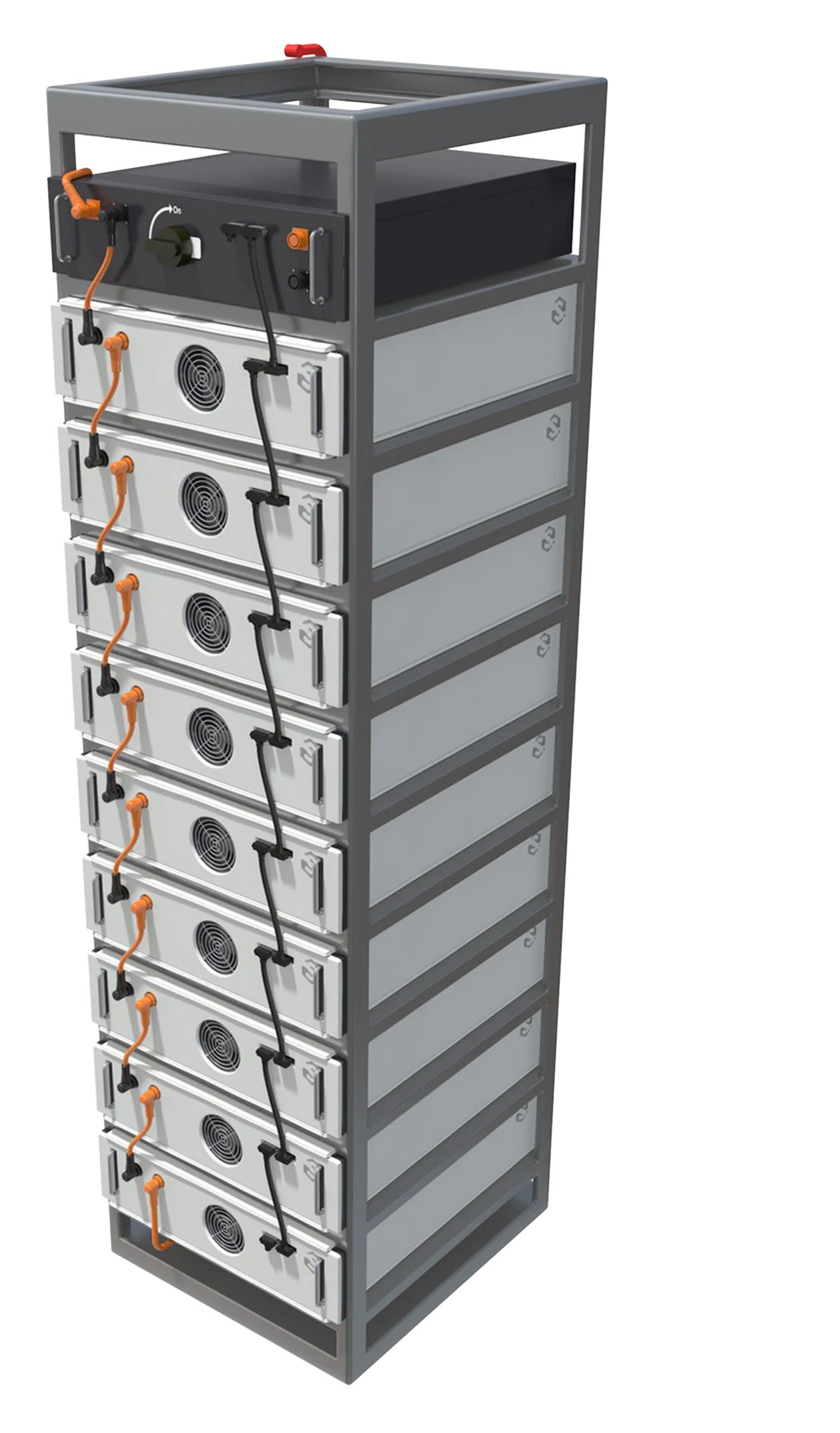 Tall battery rack illustration with repeated module positions